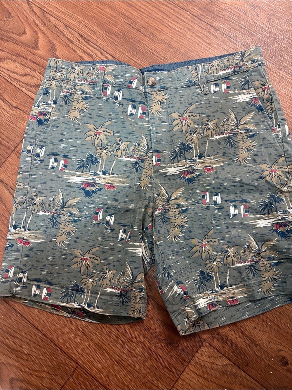 Nautica Olive Green Tropical Sailboat Swim Hybrids